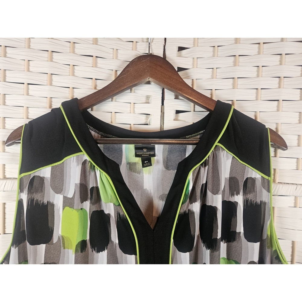 Worthington Women's Multicolor Sleeveless Blouse Sz 2X Geometric Artsy Boho - Picture 2 of 10